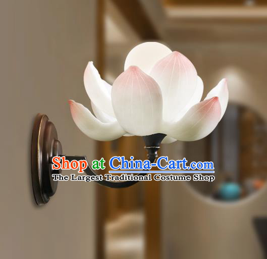 Chinese Handmade Wall Lamp Classical Lanterns Traditional Pink Lotus Lantern Iron Art Bedside Lamp