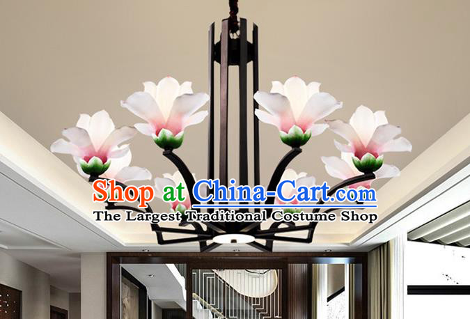 Chinese Traditional Ceiling Lantern Handmade Classical Six Pieces Light Lanterns Iron Art Living Room Mangnolia Lamp
