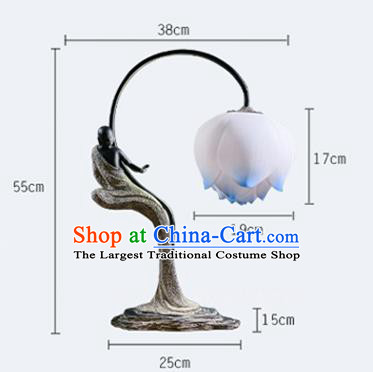 China Spring Festival Lotus Desk Lantern Handmade Carving Resin Table Lamp Traditional Home Decorations