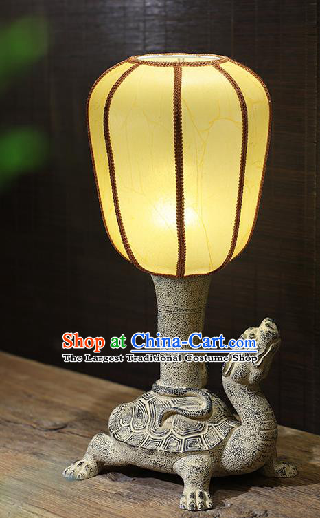 China Traditional Home Decorations Handmade Desk Lanterns Stone Carving Black Tortoise Table Lamp Palace Lantern