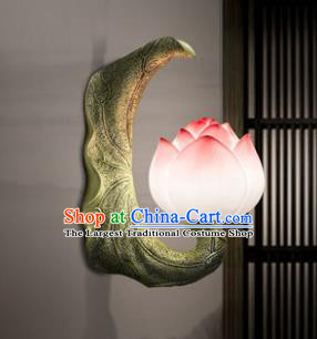 China Handmade Lotus Corridor Lamp Carving Stone Wall Lantern Traditional Home Decoration Light