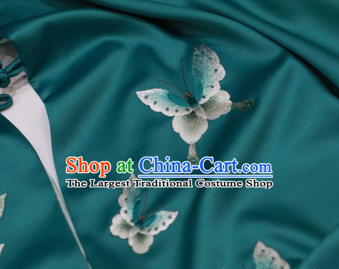 China Traditional Embroidered Tippet Embroidery Magnolia Craft Cappa Deep Green Silk Scarf