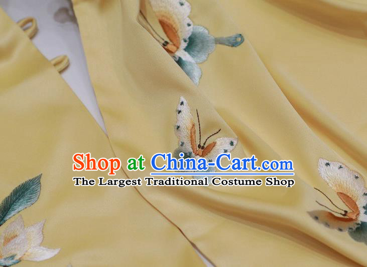 China Yellow Silk Scarf Traditional Embroidered Tippet Embroidery Magnolia Craft Mother Cappa