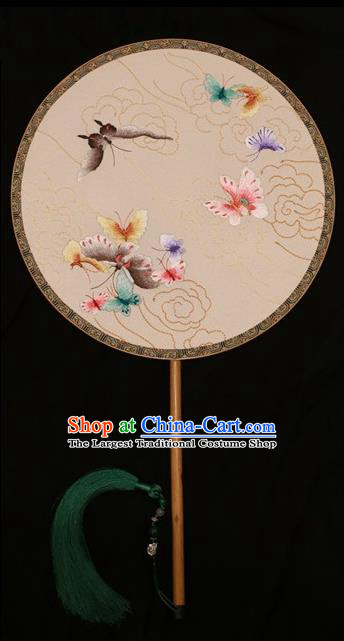 Chinese Traditional White Silk Fan Dance Embroidered Fans Suzhou Embroidery Palace Fan Double Sides Round Fan