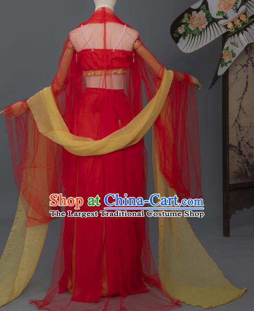 Chinese Tang Dynasty Court Dance Costumes Ancient Flying Fairy Red Hanfu Dress Apparels