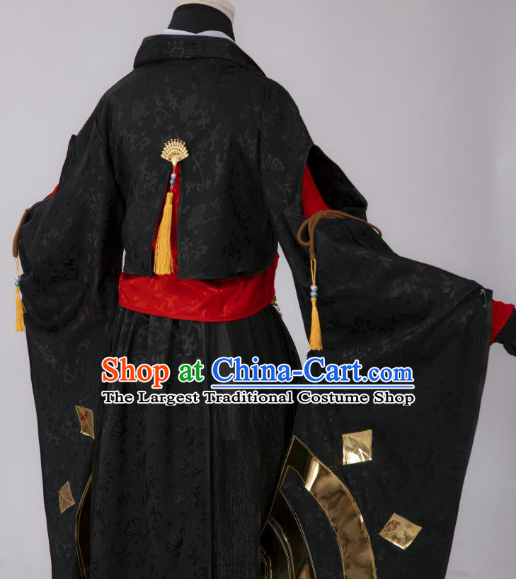 Chinese Southern and Northern Dynasties Swordswoman Costumes Ancient Chivalrous Female Hanfu Dress Black Apparels