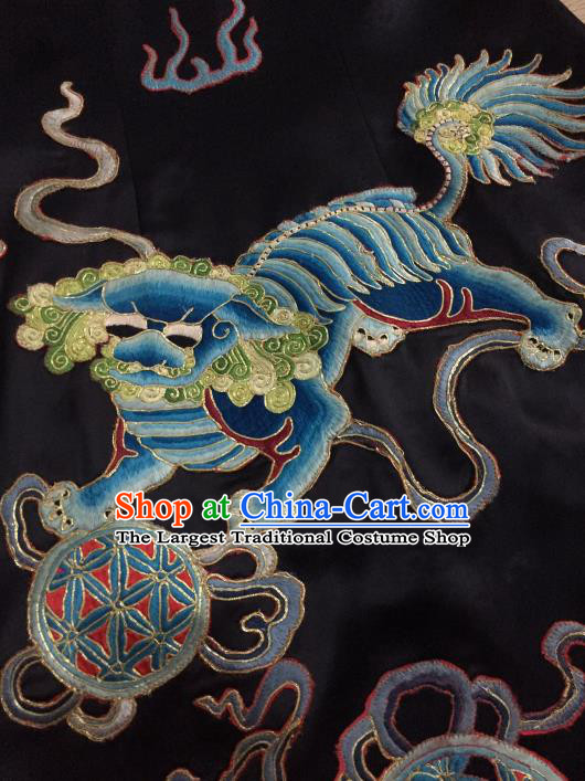 China Embroidered Lion Black Suspenders Silk Qipao Dress Women National Clothing Tang Suit Vest Cheongsam