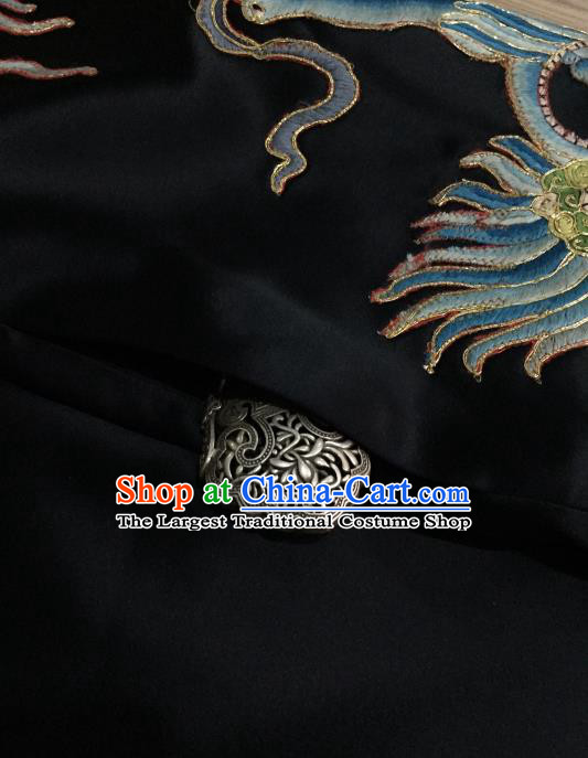 China Embroidered Lion Black Suspenders Silk Qipao Dress Women National Clothing Tang Suit Vest Cheongsam
