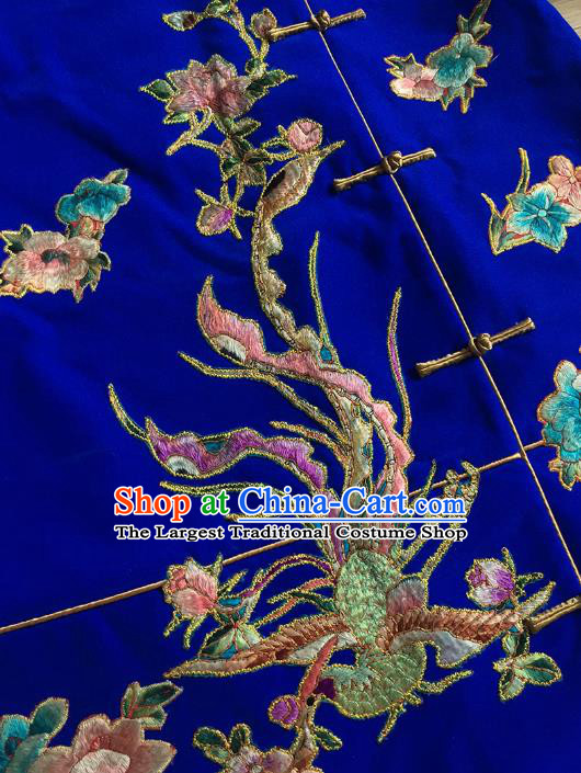 Chinese Embroidered Phoenix Peony Royalblue Silk Jacket Tang Suit Upper Outer Garment Apparels National Costume