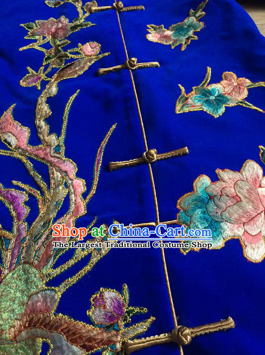 Chinese Embroidered Phoenix Peony Royalblue Silk Jacket Tang Suit Upper Outer Garment Apparels National Costume