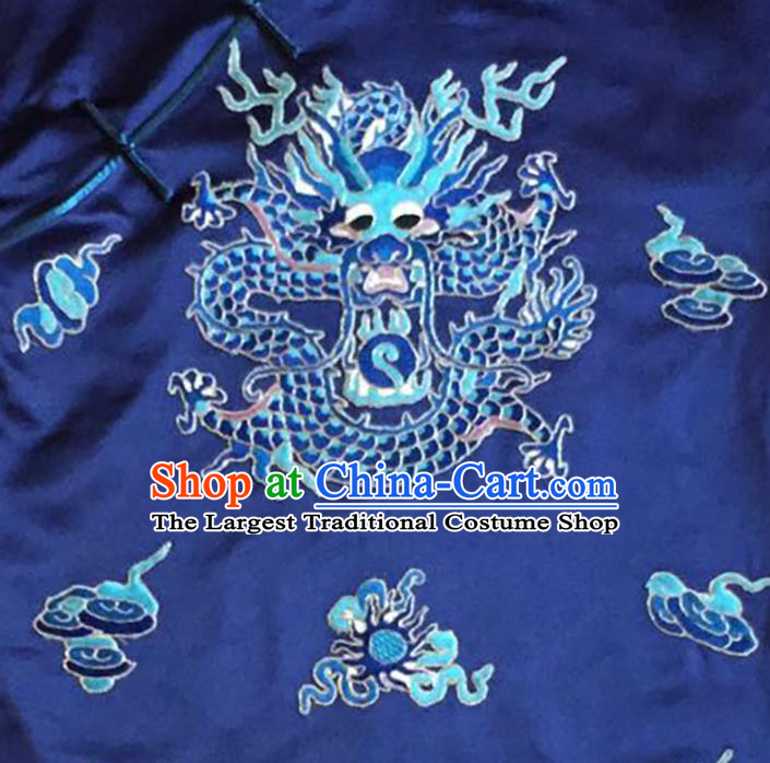 China Embroidered Dragon Navy Silk Vest Women National Clothing Cheongsam Waistcoat