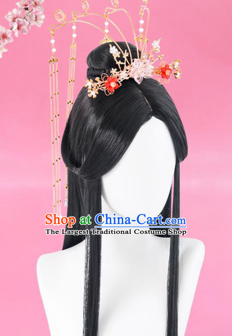 Chinese Jin Dynasty Princess Wigs Quality Wigs China Best Chignon Wig Ancient Goddess Wig Sheath and Tassel Crown