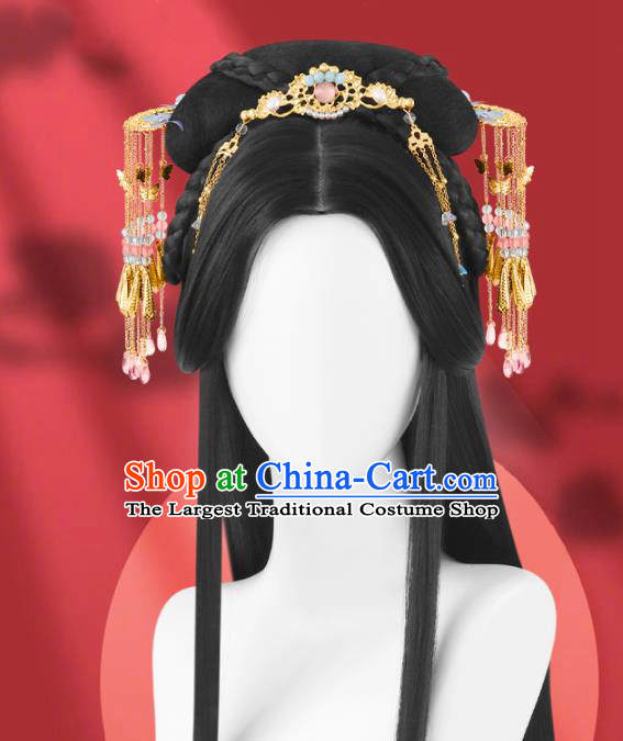 Chinese Ming Dynasty Imperial Empress Wigs Quality Wigs China Best Chignon Wig Ancient Queen Wig Sheath and Tassel Hairpins