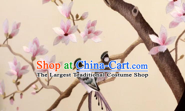 China Embroidery Craft Handmade Table Ornament Suzhou Embroidered Mangnolia Rosewood Desk Screen