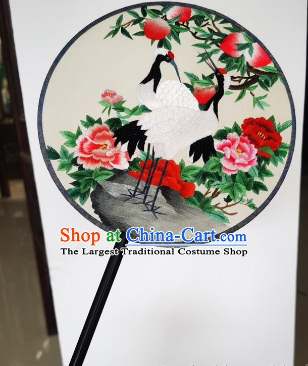 China Wedding Fan Suzhou Embroidery Crane Silk Fan Ancient Palace Fan Classical Dance Double Side Fans