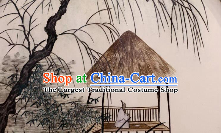 China Traditional Handmade Table Ornament Embroidery Craft Suzhou Embroidered Village Scene Rosewood Desk Screen