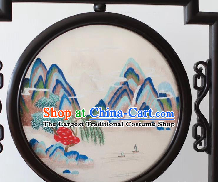China Traditional Landscape Painting Desk Screen Embroidery Ornaments Craft Handmade Suzhou Embroidered Byobu Screen