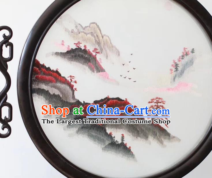 China Traditional Embroidery Ornaments Craft Handmade Suzhou Embroidered Byobu Screen Landscape Painting Desk Screen