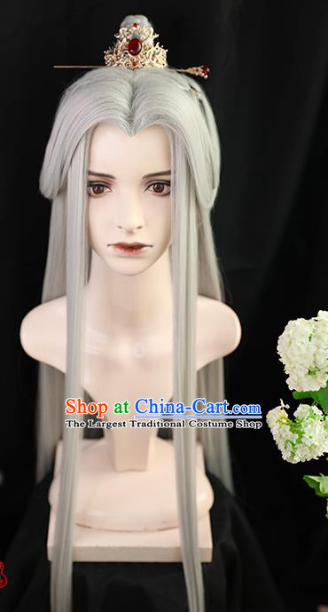 Best Chinese Drama Ancient Swordsman Argent Wig Sheath China Quality Front Lace Wigs Cosplay Crown Prince Wig