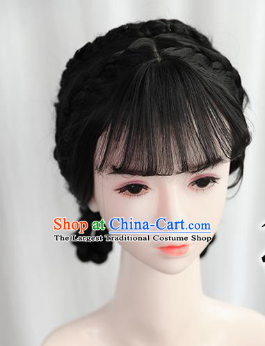 Chinese Cosplay Young Lady Bangs Wigs Best Quality Wigs China Wig Chignon Ancient Ming Dynasty Female Wig Sheath