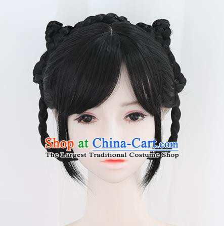 Chinese Ming Dynasty Noble Lady Bangs Wigs Best Quality Wigs China Cosplay Wig Chignon Ancient Young Girl Wig Sheath
