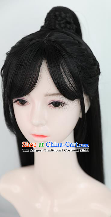 Chinese Jin Dynasty Female Knight Bangs Wigs Best Quality Wigs China Cosplay Wig Chignon Ancient Swordswoman Wig Sheath