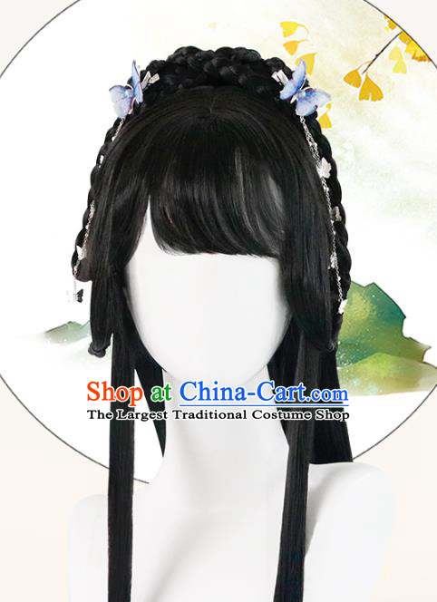Chinese Song Dynasty Young Lady Bangs Wigs Quality Wigs China Best Chignon Wig Ancient Village Girl Wig Sheath