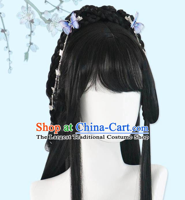 Chinese Song Dynasty Young Lady Bangs Wigs Quality Wigs China Best Chignon Wig Ancient Village Girl Wig Sheath