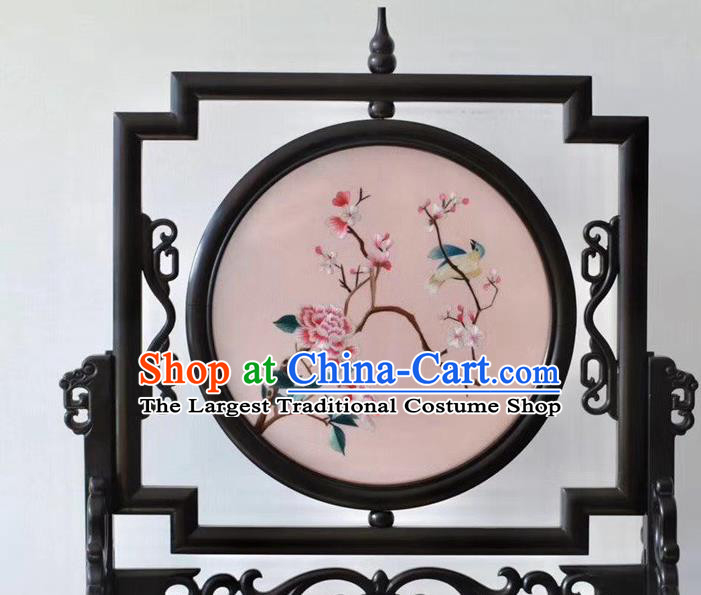China Suzhou Embroidered Peony Painting Desk Screen Byobu Traditional Embroidery Ornaments Craft Handmade Screen