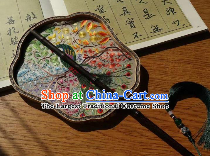 China Embroidery Peacock Silk Fan Traditional Ancient Court Lady Fans Double Side Fan Handmade Embroidered Palace Fan