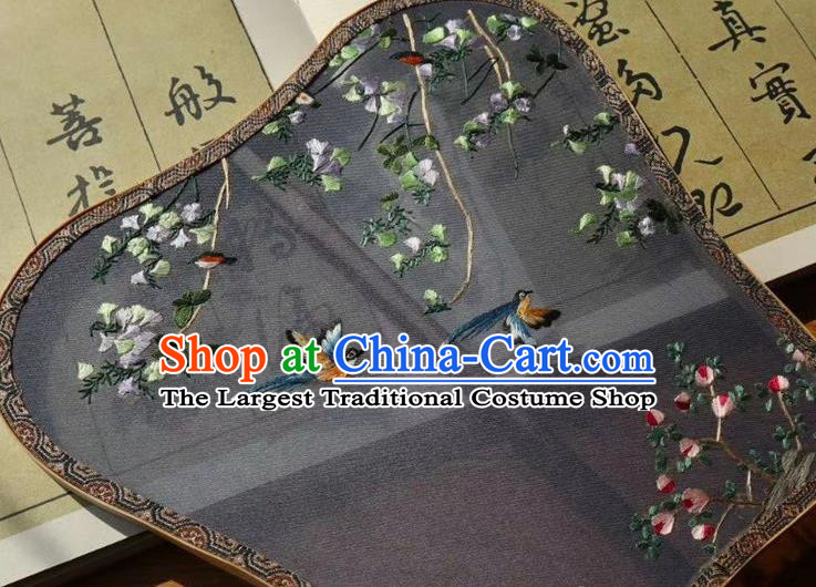 China Embroidery Ginkgo Leaf Silk Fan Ancient Court Lady Fans Double Side Fan Handmade Traditional Embroidered Palace Fan