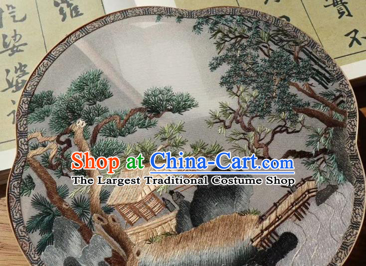 China Ancient Court Lady Fans Handmade Traditional Embroidered Ginger Silk Palace Fan Embroidery Pine Double Side Fan