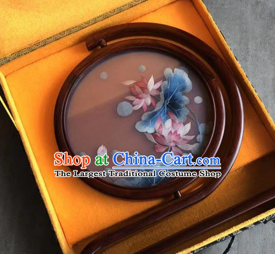 Traditional China Mandarin Duck Painting Handmade Rosewood Carving Table Decoration Embroidered Desk Screen Craft