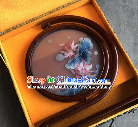 Traditional China Peacock Painting Craft Handmade Rosewood Carving Table Decoration Embroidered Desk Screen