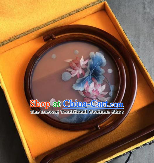Traditional China Handmade Rosewood Carving Table Decoration Desk Screen Embroidered Maple Leaf Painting Craft