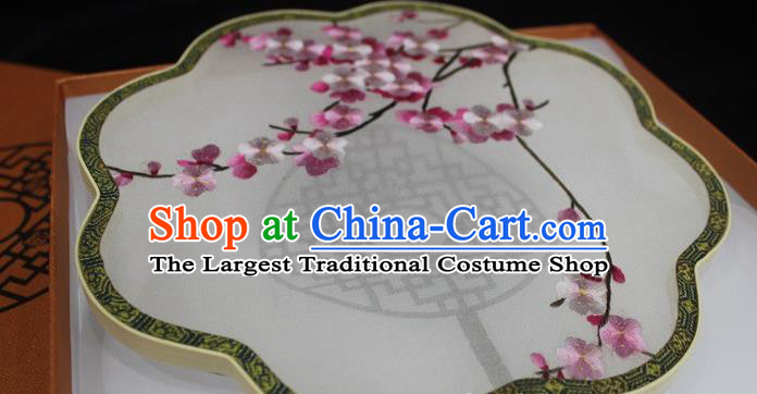 Embroidered Plum Blossom Silk Fan China Traditional Classical Dance Embroidery Fan Handmade Palace Fan