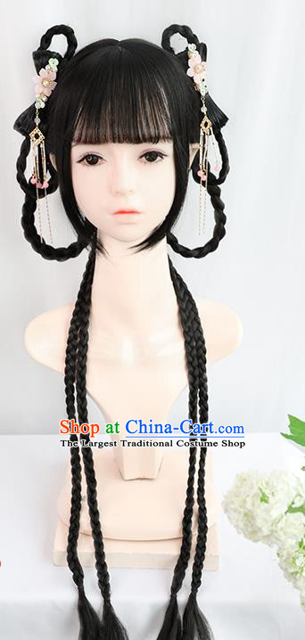 Chinese Ming Dynasty Young Female Bangs Wigs Best Quality Wigs China Cosplay Wig Chignon Ancient Noble Lady Wig Sheath