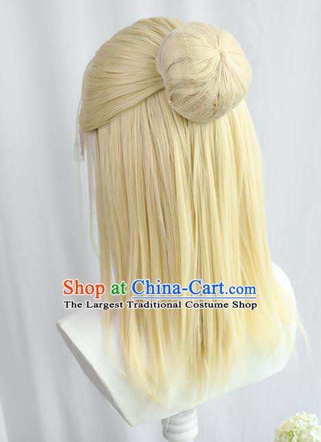 Best Chinese Drama Cosplay Swordsman Golden Wig Sheath China Quality Front Lace Wigs Ancient Noble Prince Wig
