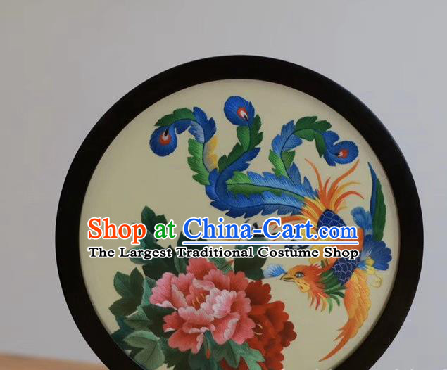 China Handmade Blackwood Decoration Traditional Craft Suzhou Embroidered Desk Screen Exquisite Embroidery Phoenix Peony Screen
