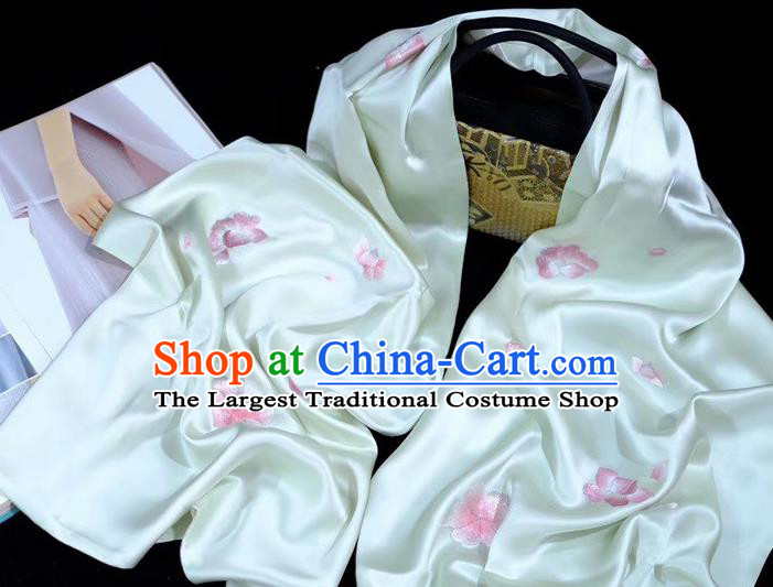 Top Beige Silk Tippet Accessories Chinese Traditional Embroidered Peach Blossom Scarf Cheongsam Cappa