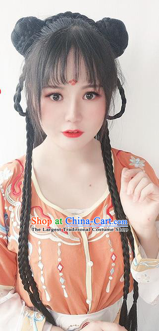 Chinese Tang Dynasty Country Lady Wigs Best Quality Wigs China Cosplay Wig Chignon Ancient Village Girl Wig Sheath