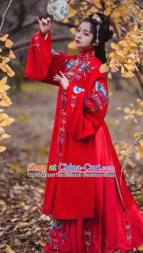 China Ancient Ming Dynasty Princess Red Hanfu Dress Traditional Wedding Bride Historical Costumes