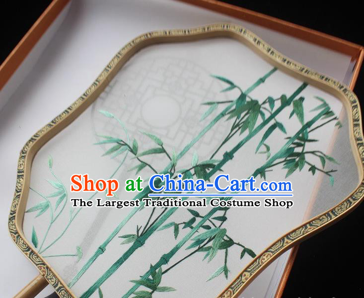 China Classical Dance Embroidered Palm Leaf Fans Suzhou Embroidery Bamboo Palace Fan Handmade Silk Fan