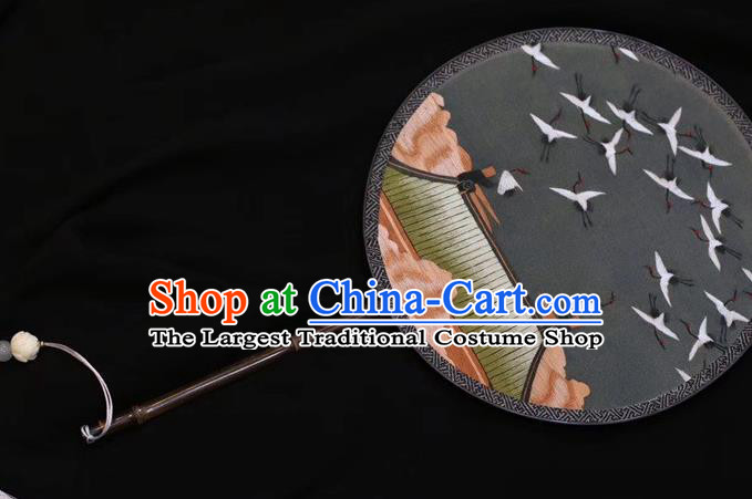 China Round Fan Traditional Dance Double Side Fan Handmade Suzhou Embroidery Cranes Palace Fan Embroidered Silk Fans