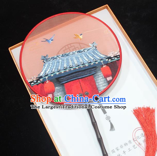 China Traditional Hanfu Silk Fan Embroidered Palace Fan Handmade Suzhou Embroidery Fan