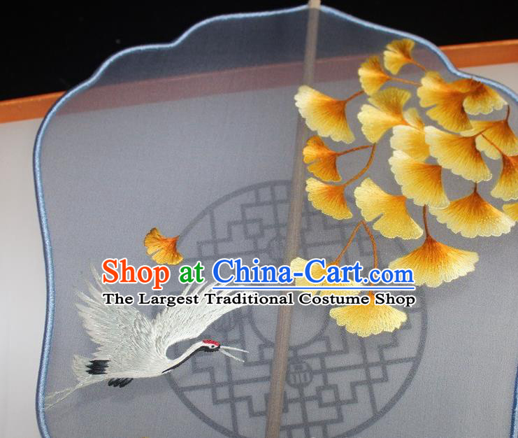 China Silk Fan Embroidered Dance Fan Traditional Hanfu Fan Handmade Suzhou Embroidery Ginkgo Palace Fan