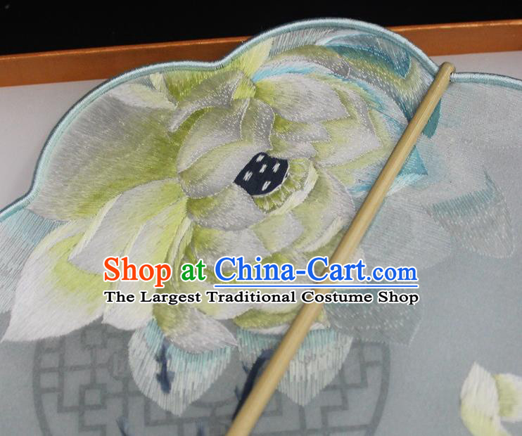China Embroidery Lotus Palace Fan Court Silk Fan Traditional Hanfu Fan Handmade Suzhou Embroidered Dance Fan