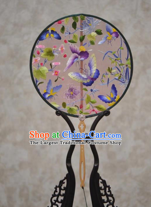 Handmade Exquisite Embroidery Chrysanthemum Butterfly Fans China Ancient Palace Fan Traditional Court Hanfu Fan