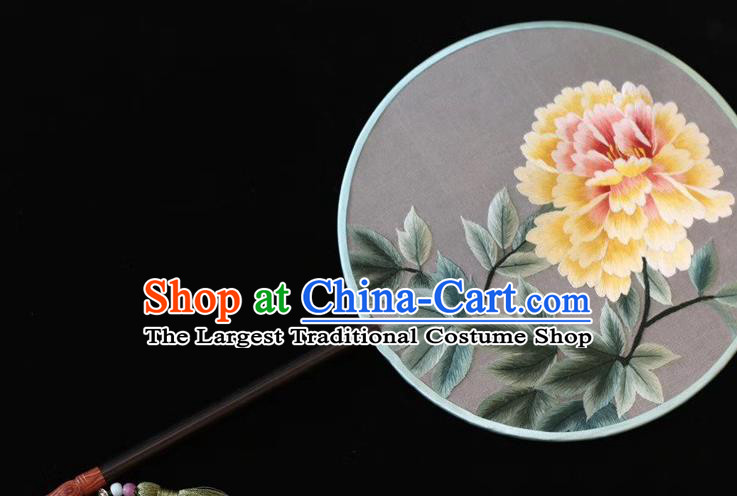 China Embroidered Round Fan Handmade Suzhou Embroidery Palace Fan Ancient Princess Silk Fans