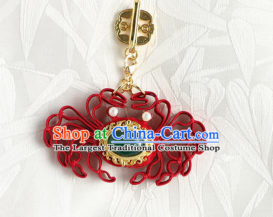 China Cheongsam Red Silk Brooch Handmade Traditional Accessories Crab Breastpin